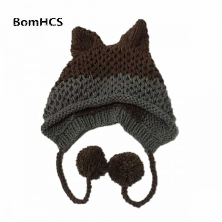 BomHCS-귀여운 여우 귀 비니, 겨울용 따뜻한 10