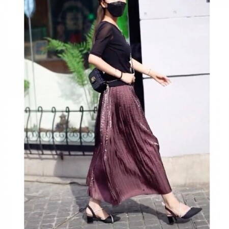 소소한 Pleated A-Line High Waist Midi Skirt