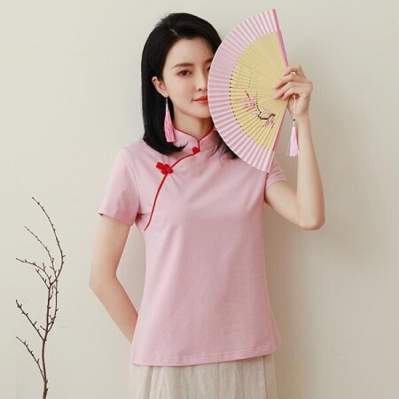 치파오반티 코튼 티셔츠 반팔 스탠드 중국 전통의상 치파오 블랙 벨벳 차이나드레스