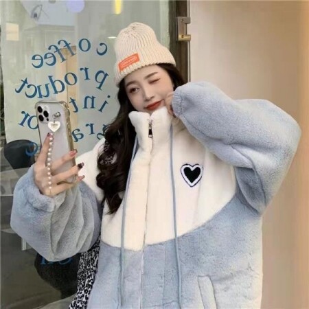 오버핏 겨울 여성 양털 후리스 밍크 뽀글이 자켓